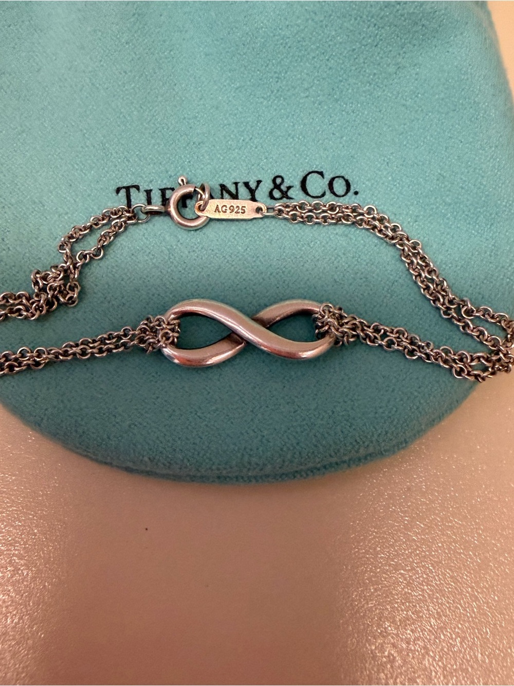 Authentic Tiffany & Co. Infinity Bracelet Sterling Silver AG925 6.75”